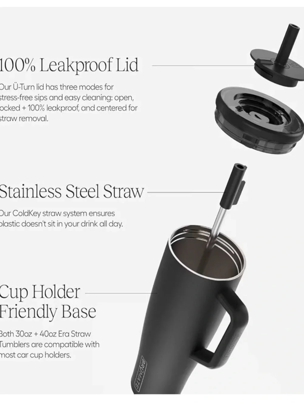 Brumate Brown Insulated Travel Mug with Handle and Straw